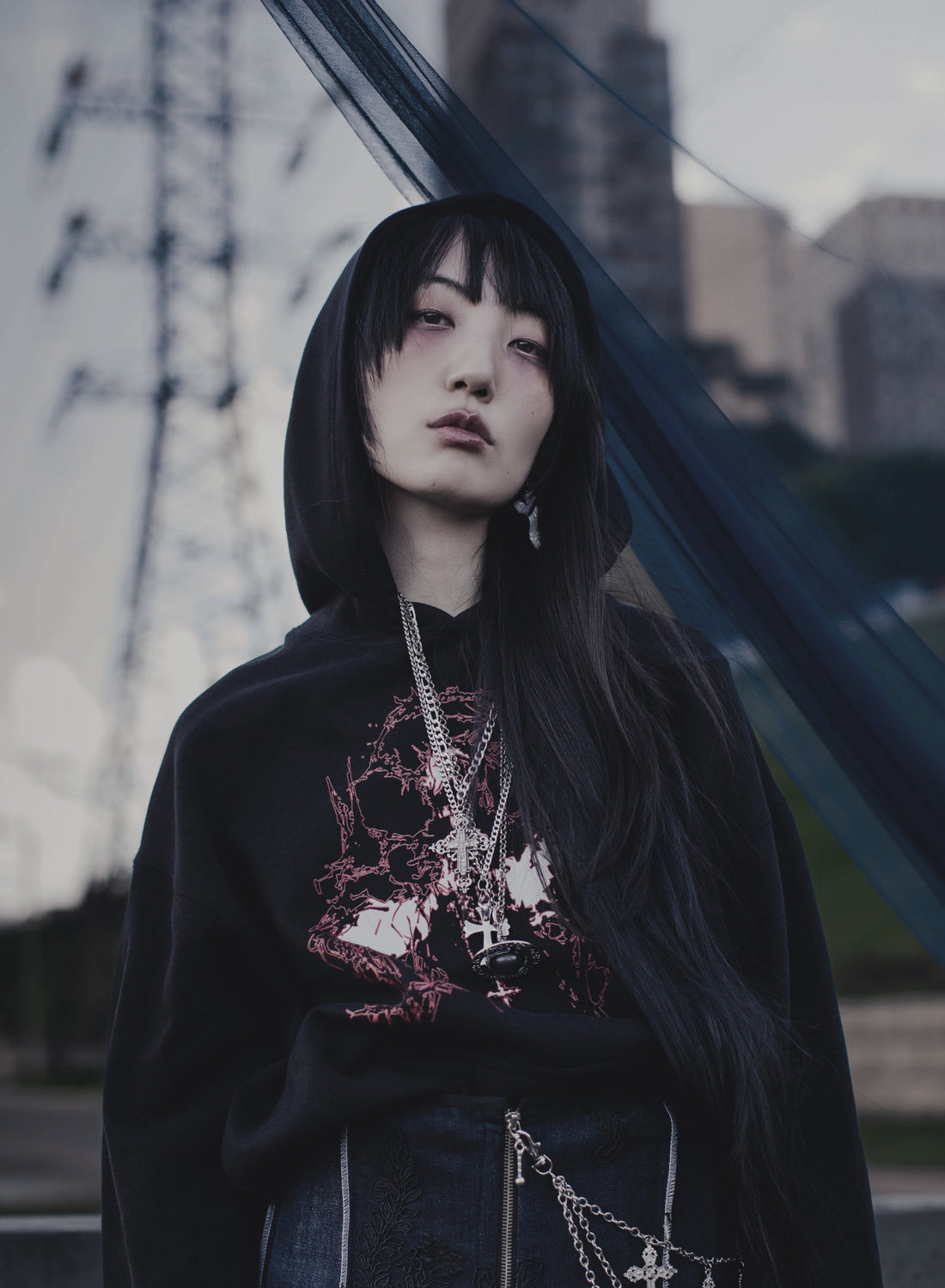 Model wearing the Count Your Blessings Box Hoodie from THE MIST