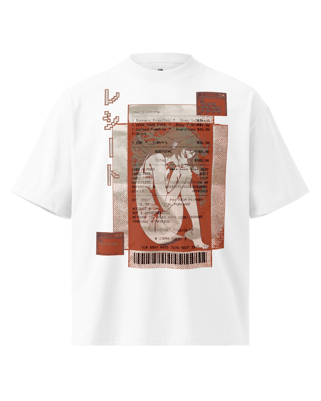 RECEIPT Oversized T-Shirt front, white