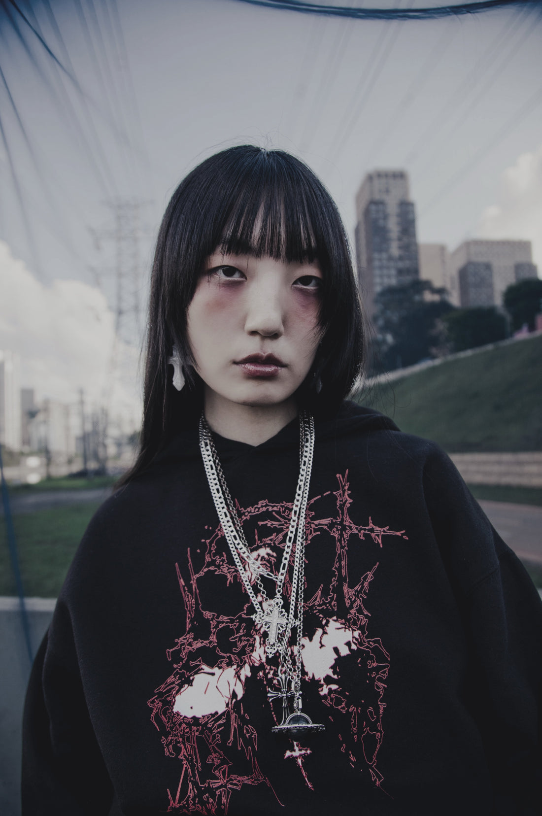 Model wearing the Count Your Blessings Box Hoodie from THE MIST