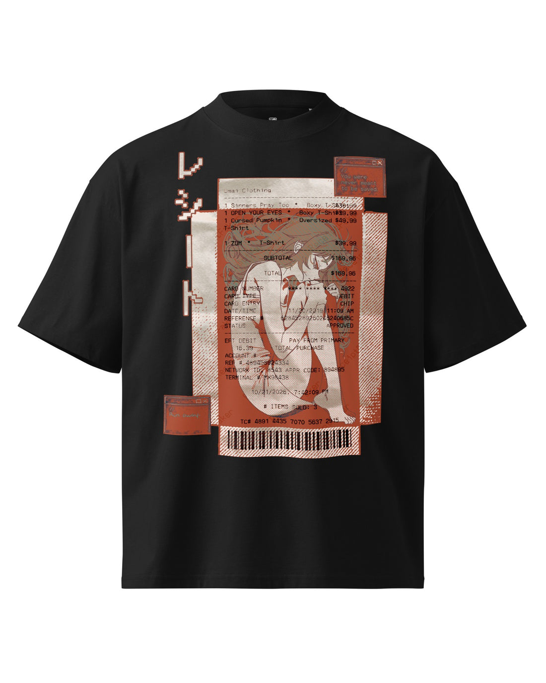 RECEIPT Oversized T-Shirt front, black